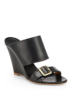 Chloe Leather Wedge Slides   Black