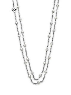 David Yurman White Pearl & Sterling Silver Chain Necklace   Silver