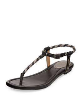 Madison Braided Thong Sandal, Black Multi