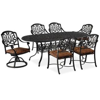 Floral Blossom 7 piece Dining Set (CharcoalMaterials Cast aluminumFinish CharcoalSet includes Oval dining table, four arm chairs, and two swivel chairsSeat dimensions 36.5 inches high x 27 inches wide x 25.25 inches deepDimensions 29 inches high x 84