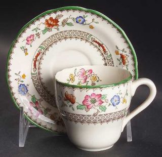 Spode Chinese Rose Flat Demitasse Cup & Saucer Set, Fine China Dinnerware   Impe