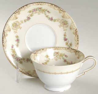 Noritake Lilac Footed Cup & Saucer Set, Fine China Dinnerware   Flower Swags,Urn