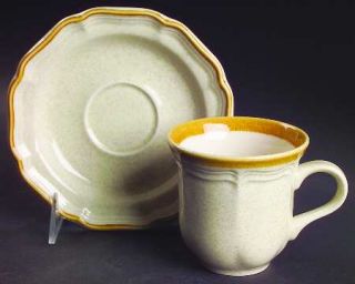 Mikasa Garden Club Flat Cup & Saucer Set, Fine China Dinnerware   No Decal, Rim