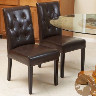 Christopher Knight Home Gentry Bonded Leather Brown Dining Chair (set Of 2) (BrownMaterials Bonded leatherFinish Espresso stained legsOne piece construction with stable frame has no assemblyTufted bonded leather backs for added style and comfortSeat hei