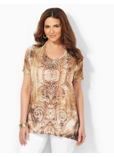 Catherines Plus Size Sands & Scrolls Top   Womens Size 3X, Coffee Bean