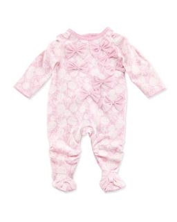 Rose Print Mesh Bow Playsuit, Pink, Newborn 9 Months