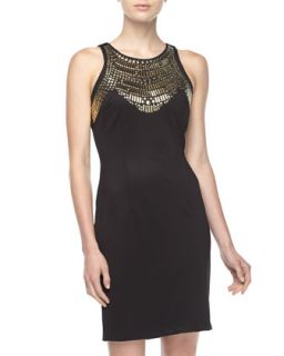 Studded Fitted Dress, Black/Gold