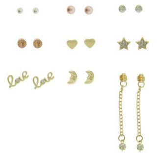 Womens Pearl, Stone, Heart, Star, Love, Moon and Chain Stud Earrings Set of