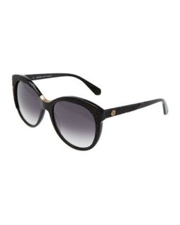 Pebbled Cat Eye Sunglasses, Black