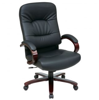 Office Star Products Work Smart Black Eco Leather High Contour Executive Chair (Black Weight capacity 250 lbs Dimensions 46.25 inches high x 26.5 inches wide x 30 inches deep Seat size 21 inches wide x 19.5 inches deep x 4 inches tall Back size 21 inc
