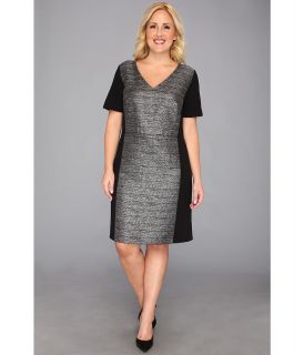 DKNYC Plus Size S/S V Neck Dress w/ Metallic Panel Womens Dress (Black)