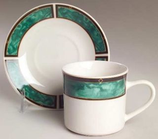 Gibson Designs Royal Duchess Green Flat Cup & Saucer Set, Fine China Dinnerware