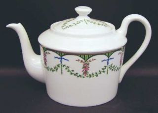 Raynaud Festivites Teapot & Lid, Fine China Dinnerware   Menton / Empire, Green