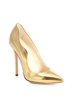 Brian Atwood Mirror Leather Pumps   Gold