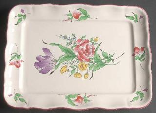 Luneville Old Strasbourg (Off White Bkgd,Rose) 14 Rectangular Serving Platter,