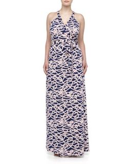 Sharon Rope Print Maxi Wrap Dress, Navy Sailor, Womens
