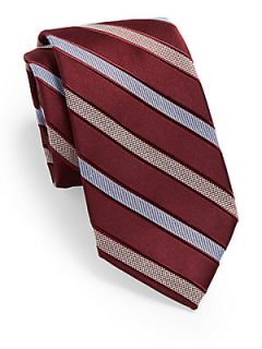 Textured Striped Silk Tie   Red