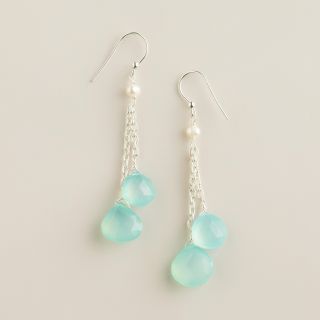 Sterling Silver Aqua and Pearl Double Drop Earrings   World Market