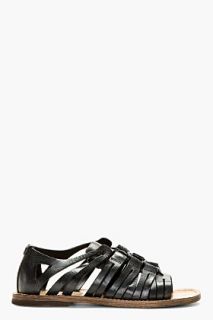 Dolce And Gabbana Black Leather Lace Up Sandals