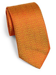Charvet Printed Silk Tie   Orange