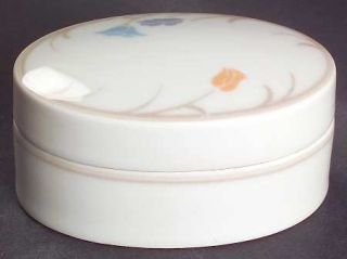 Dansk Belles Fleurs Taupe Oval Box with Lid, Fine China Dinnerware   Tivoli,Peac