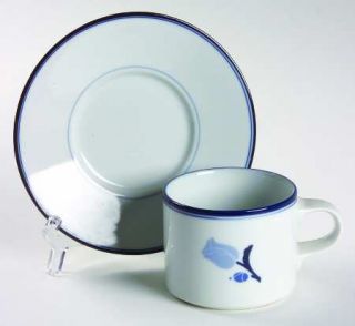 Dansk La Tulipe Blue Flat Cup & Saucer Set, Fine China Dinnerware   Tivoli, Blue