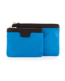Two Piece Saffiano Trim Nylon Cosmetic Bag Boxed Set, Ultramarine