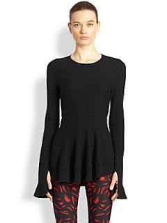Alexander McQueen Asymmetrical Peplum Wool & Cashmere Sweater   Black
