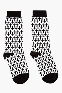 Mcq Alexander Mcqueen Black And White Cross Print Socks