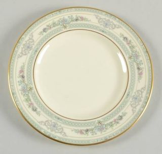 Minton Beaumont Salad Plate, Fine China Dinnerware   Blue Floral & Scroll