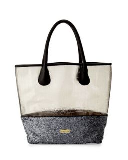 Witchcraft Clear Embossed Sequined Tote Bag, Gunmetal