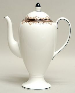 Wedgwood Medici Coffee Pot & Lid, Fine China Dinnerware   Tan Shells On Rim,Blac