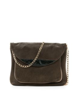 Tate Chain Faux Leather Flap Clutch, Olive