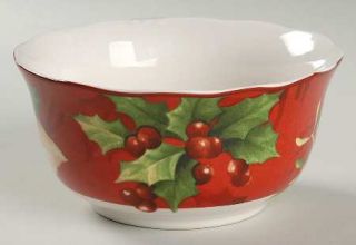 222 Fifth (PTS) Poinsettia Holly Soup/Cereal Bowl, Fine China Dinnerware   Flowe