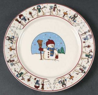 Meiwa Snowmen Serenade Salad Plate, Fine China Dinnerware   Snowman On Blue Rim,