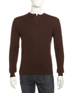 Knit Henley Pullover, Cacao