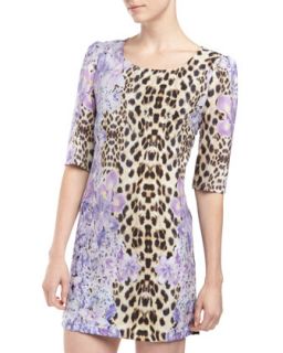 Stella Leopard/Flower Print Jersey Dress, Purple