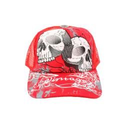 Faddism Unisex Red White Twin Skull Baseball Cap (One size fits allDetailed fabric lining on skull design 80 percent cotton/ 20 percent polyesterSize One size fits allDetailed fabric lining on skull design)