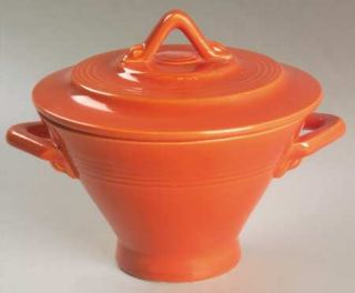 Homer Laughlin  Harlequin Red Sugar Bowl & Lid, Fine China Dinnerware   Red/Oran