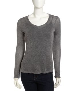 Metallic Knit Sweater, Gray