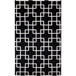 Hand knotted Klamath Black Geometric Wool Rug (2 X 3)