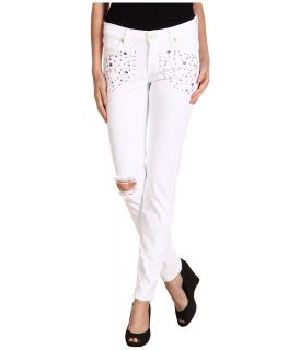 7 For All Mankind Slim Cigarette in White Destroyed w/ Crystals Womens Jeans (White)