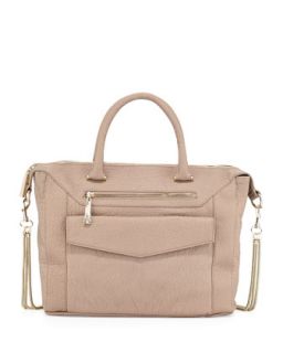Boxy Pebbled Faux Leather Satchel Bag, Taupe