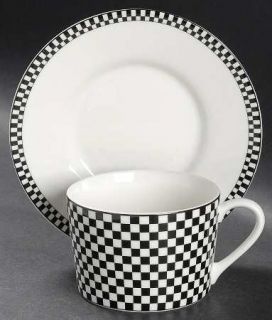Mikasa Vassar Black Flat Cup & Saucer Set, Fine China Dinnerware   Black Checker