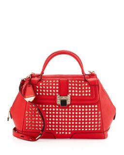 Scarlet Studded Satchel Bag, Red
