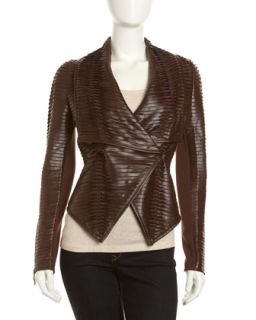 Faux Leather Strip Jacket, Brown