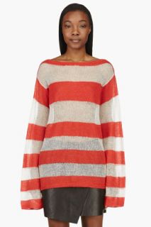 Acne Studios Poppy Red And Ecru Stripe Intarsia Sweater