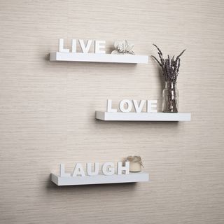 White Laminate Live, Love, Laugh Inspirational Wall Shelves (set Of 3)