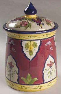 Pier 1 Vallarta Medium Canister, Fine China Dinnerware   Red&Yellow Floral&Bands