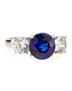 CZ & Synthetic Sapphire Triple Stone Ring